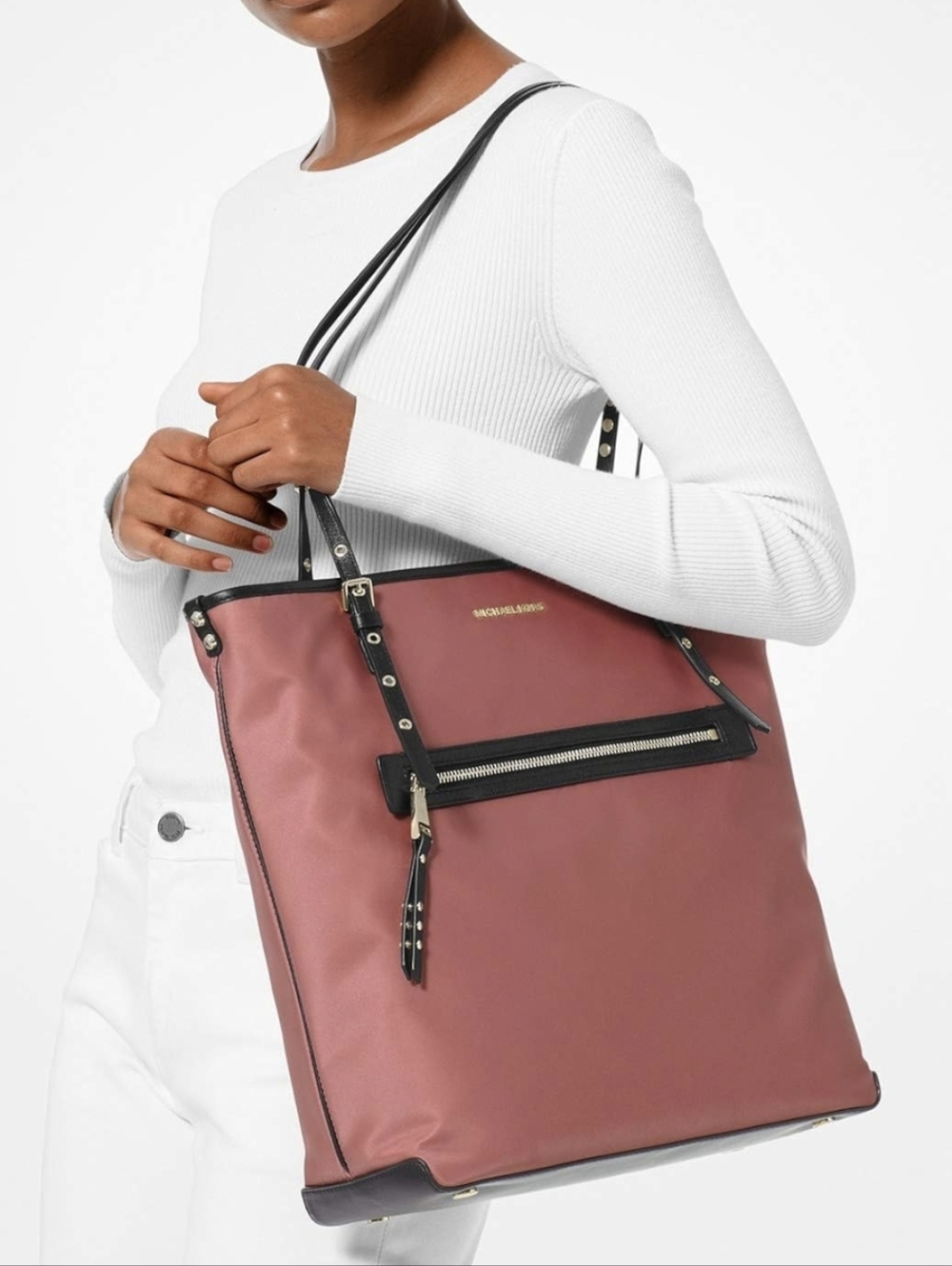 MICHAEL Michael Kors Dusty Rose Tote with Black Trim